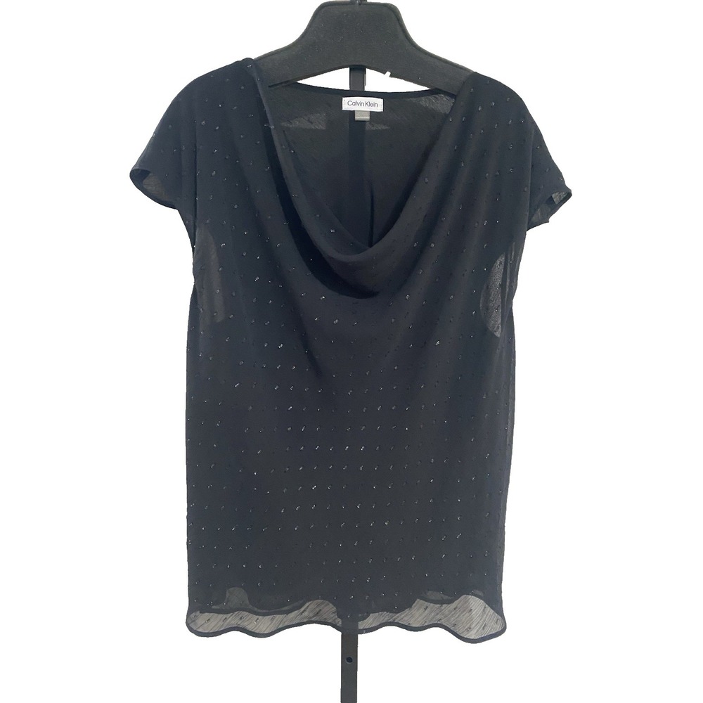 Calvin Klein womens blouse shirt top SHEER BLACK shimmer loose plus 2X A4